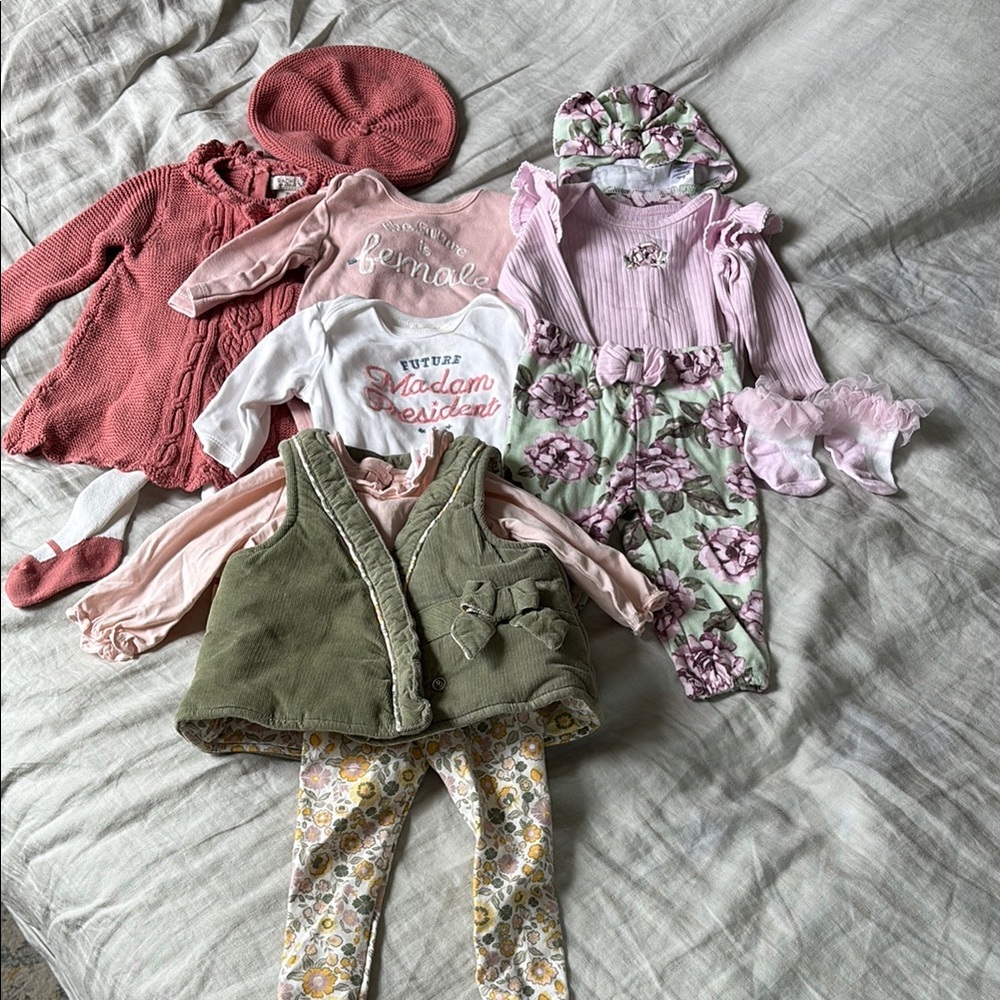 3-6month 14pc Baby Girl Clothes Bundle Multiple Brands Fall Winter Spring
